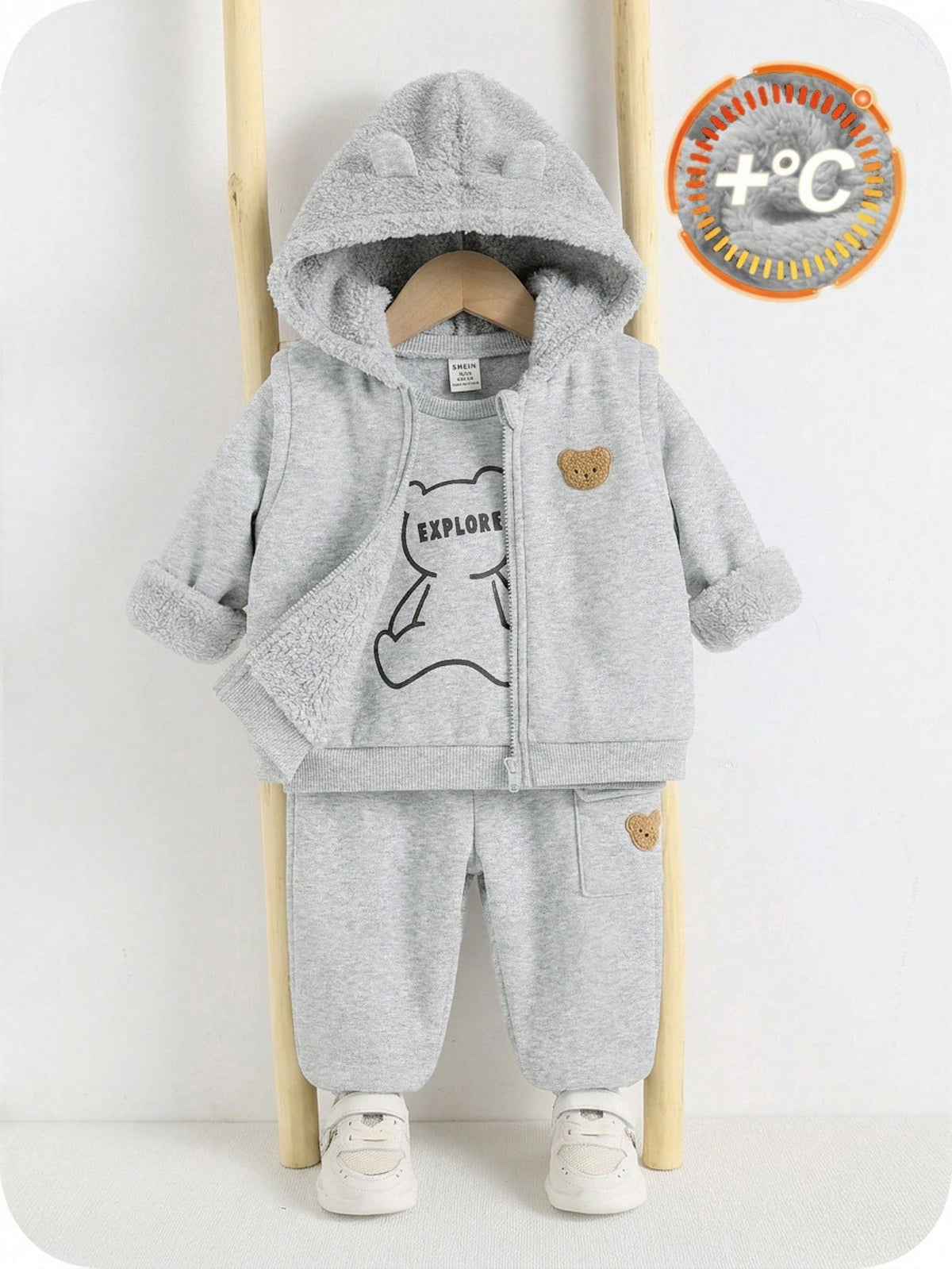 Bambinoo x Playful Pals Baby Bear Knit Hooded Vest & Joggers Set