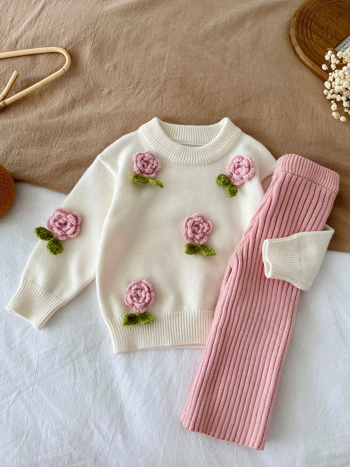 LMoss Kids Baby Girl Pink Floral Knit Set - Multicolor