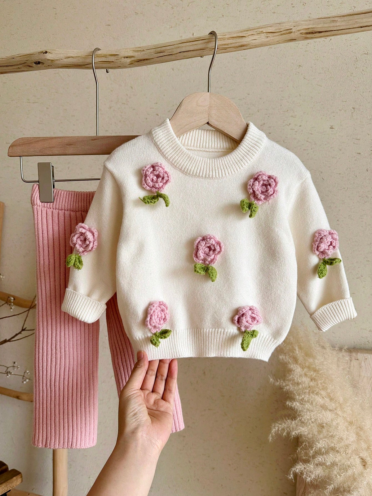 LMoss Kids Baby Girl Pink Floral Knit Set - Multicolor