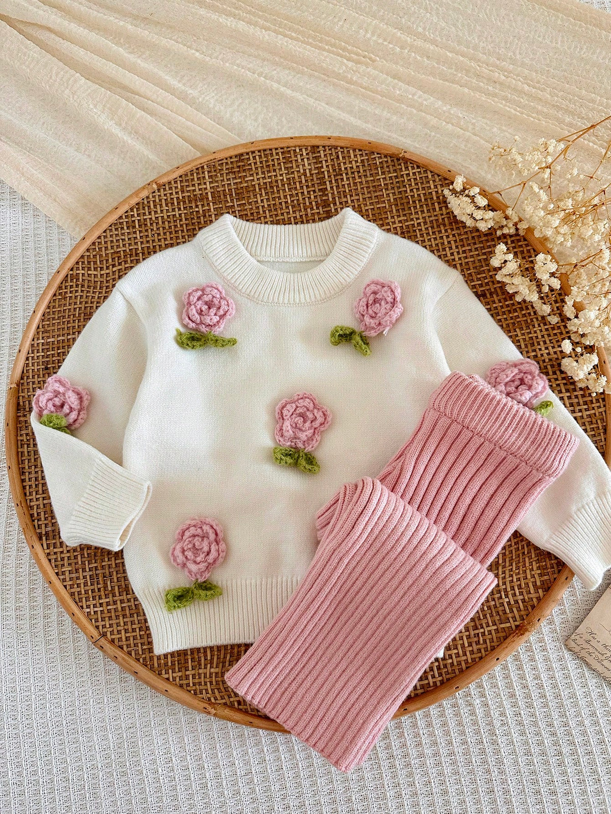 LMoss Kids Baby Girl Pink Floral Knit Set - Multicolor