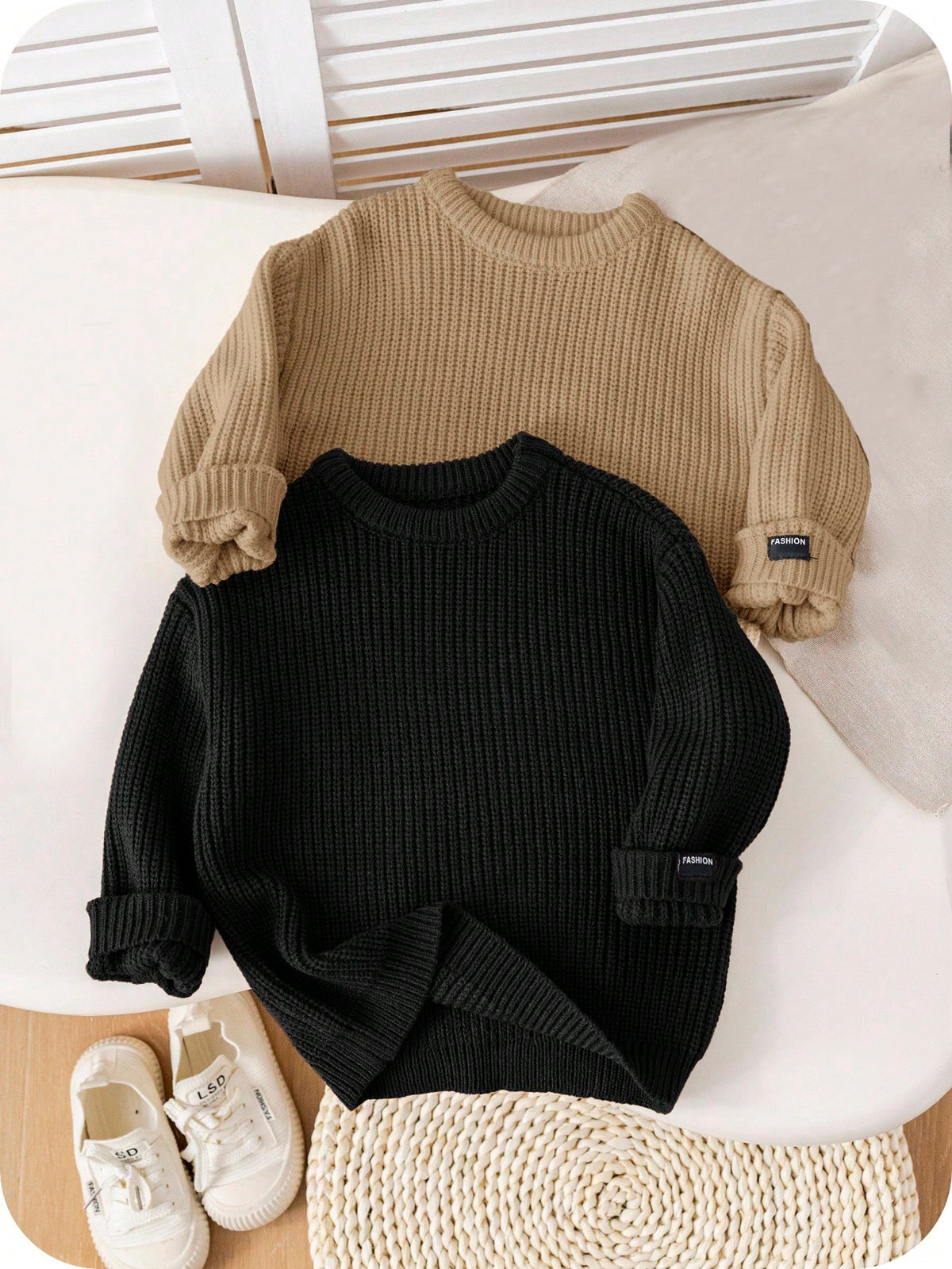 Bambinoo x Playful Pals Boys' Textured Loose Pullover Sweater Set