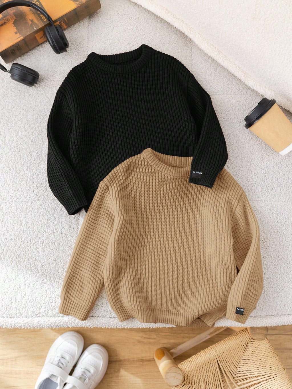 Bambinoo x Playful Pals Boys' Textured Loose Pullover Sweater Set