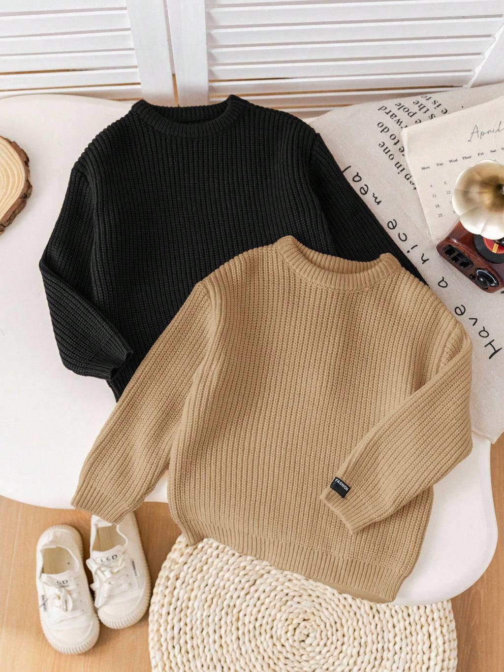 Bambinoo x Playful Pals Boys' Textured Loose Pullover Sweater Set