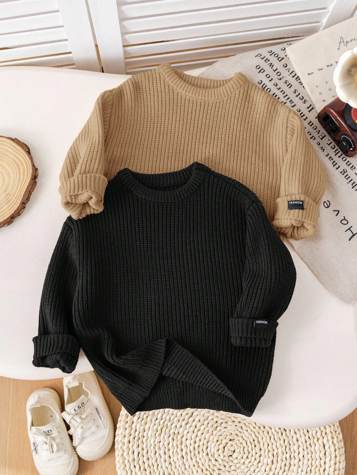 Bambinoo x Playful Pals Boys' Textured Loose Pullover Sweater Set