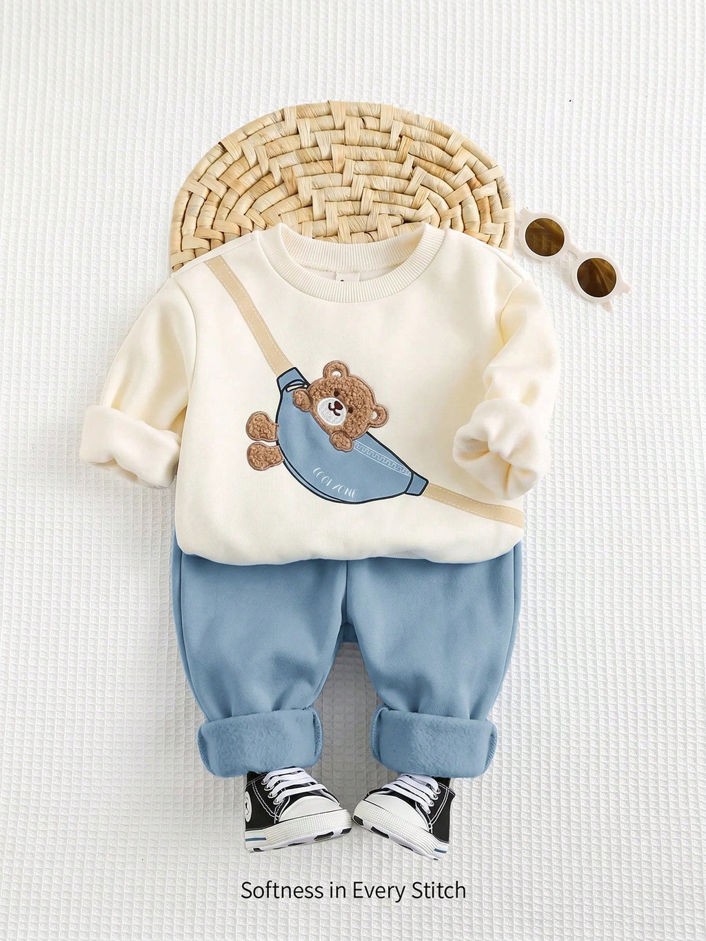 Ensemble sweat et jogging croisés avec motif ourson pour bébé garçon Cozy Pixies - Bleu poussière