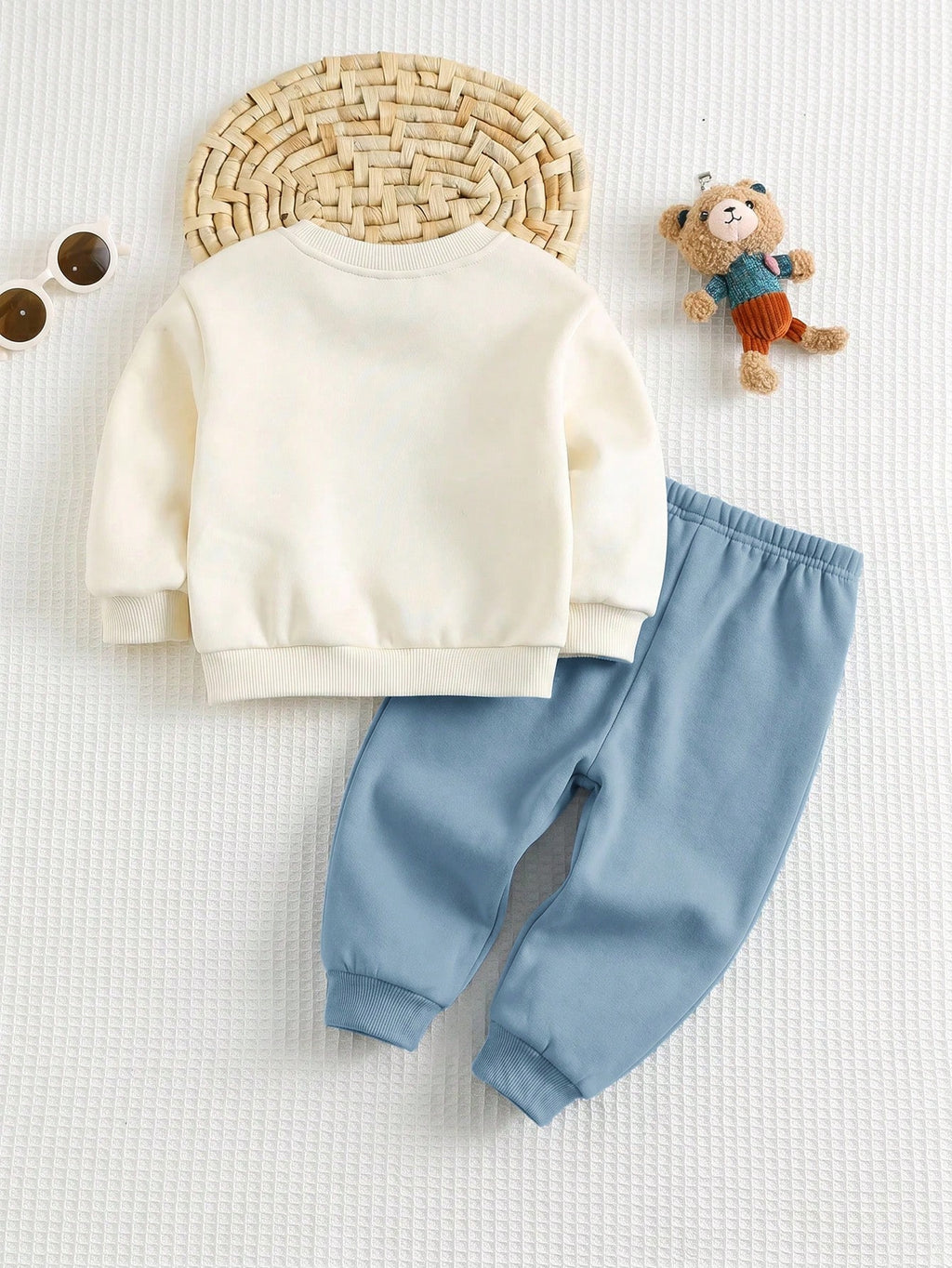 Ensemble sweat et jogging croisés avec motif ourson pour bébé garçon Cozy Pixies - Bleu poussière