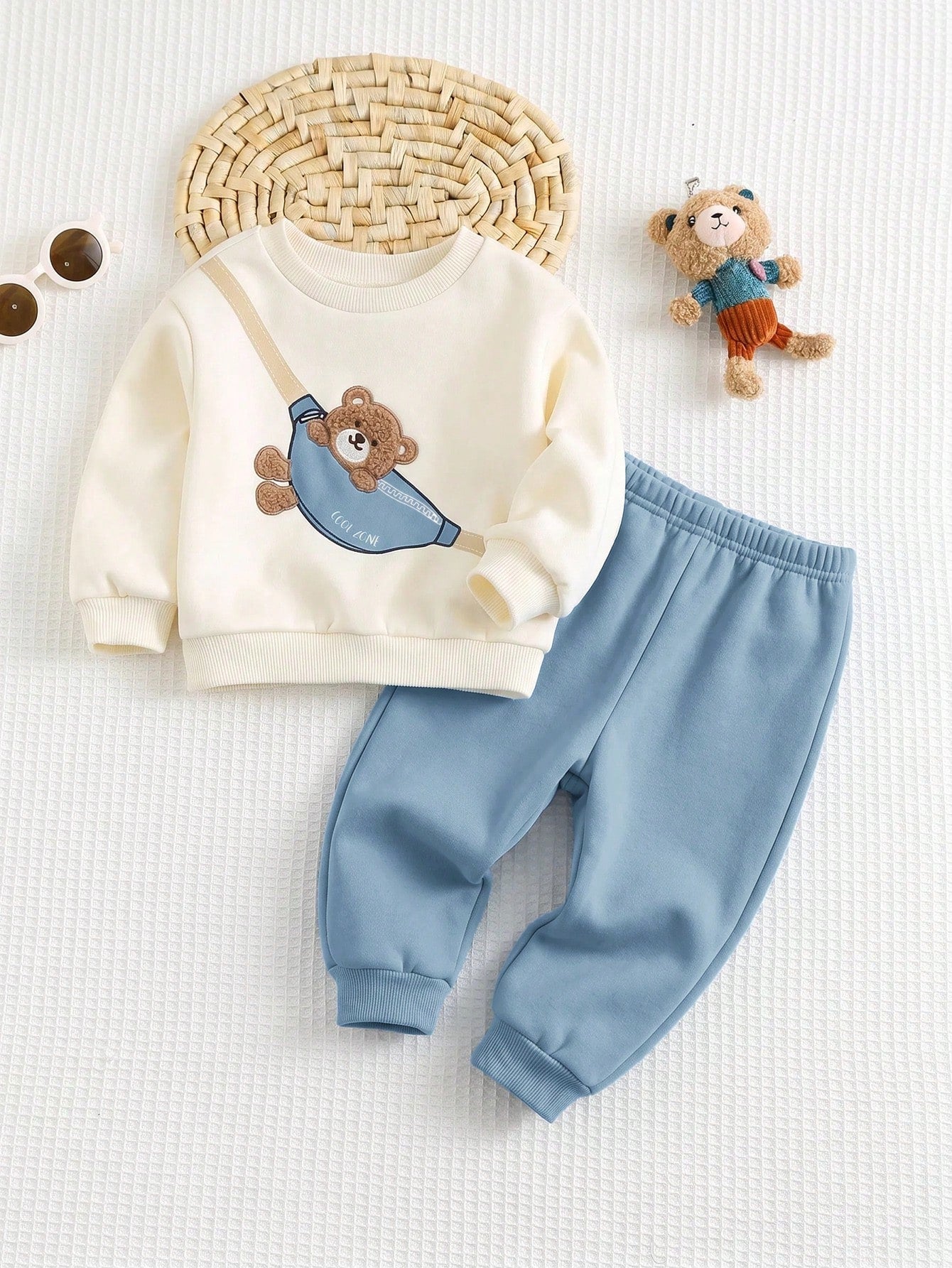 Ensemble sweat et jogging croisés avec motif ourson pour bébé garçon Cozy Pixies - Bleu poussière