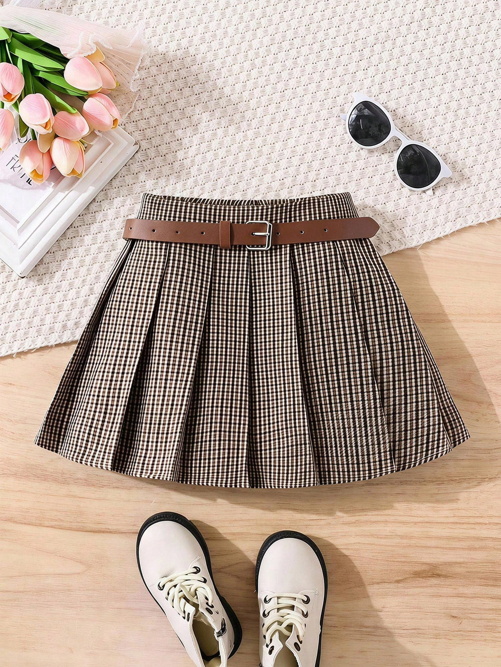 Girls' Plaid Pleated School Skirt
