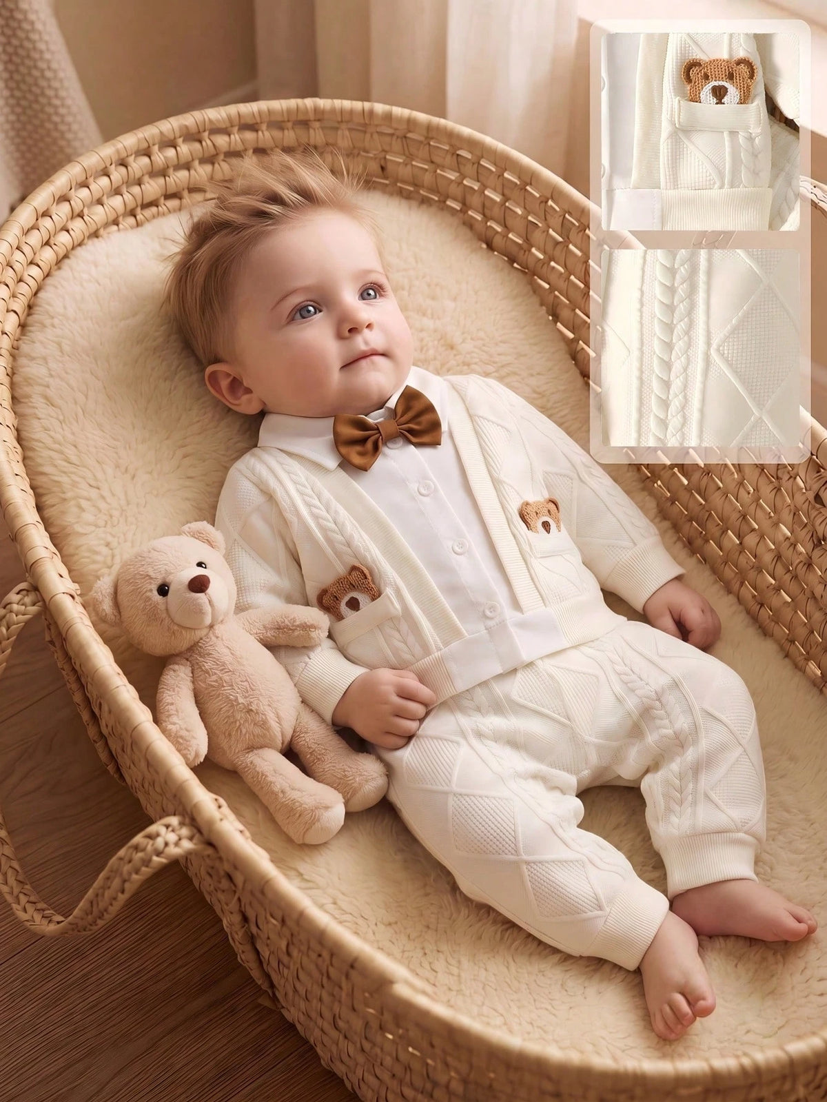 Baby Boy Apricot Jacquard Shirt Top Pants Set
