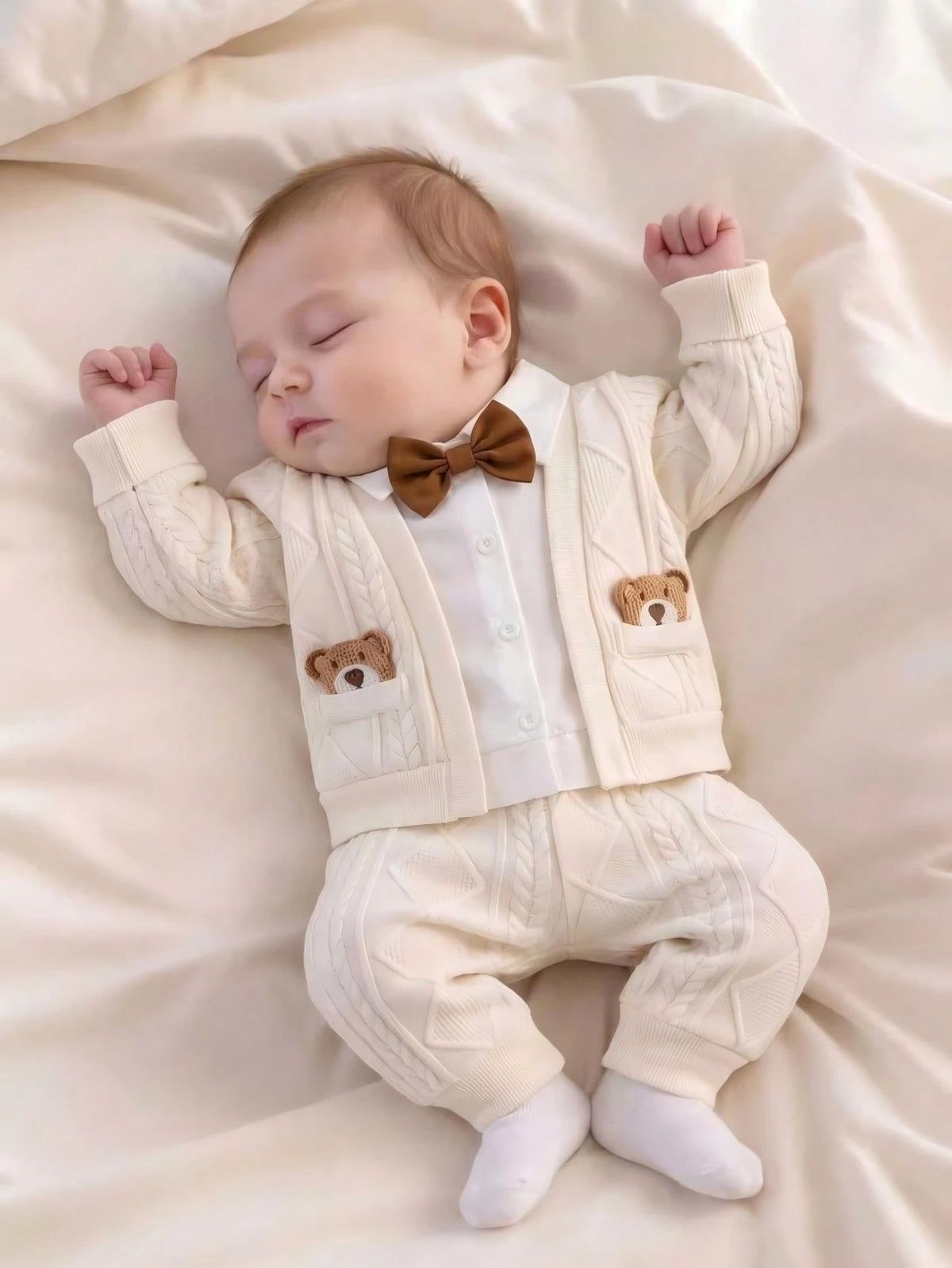 Baby Boy Apricot Jacquard Shirt Top Pants Set