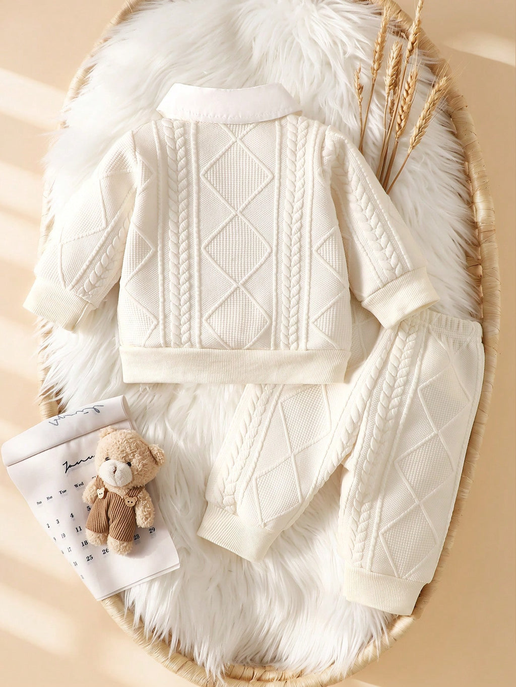 Baby Boy Apricot Jacquard Shirt Top Pants Set