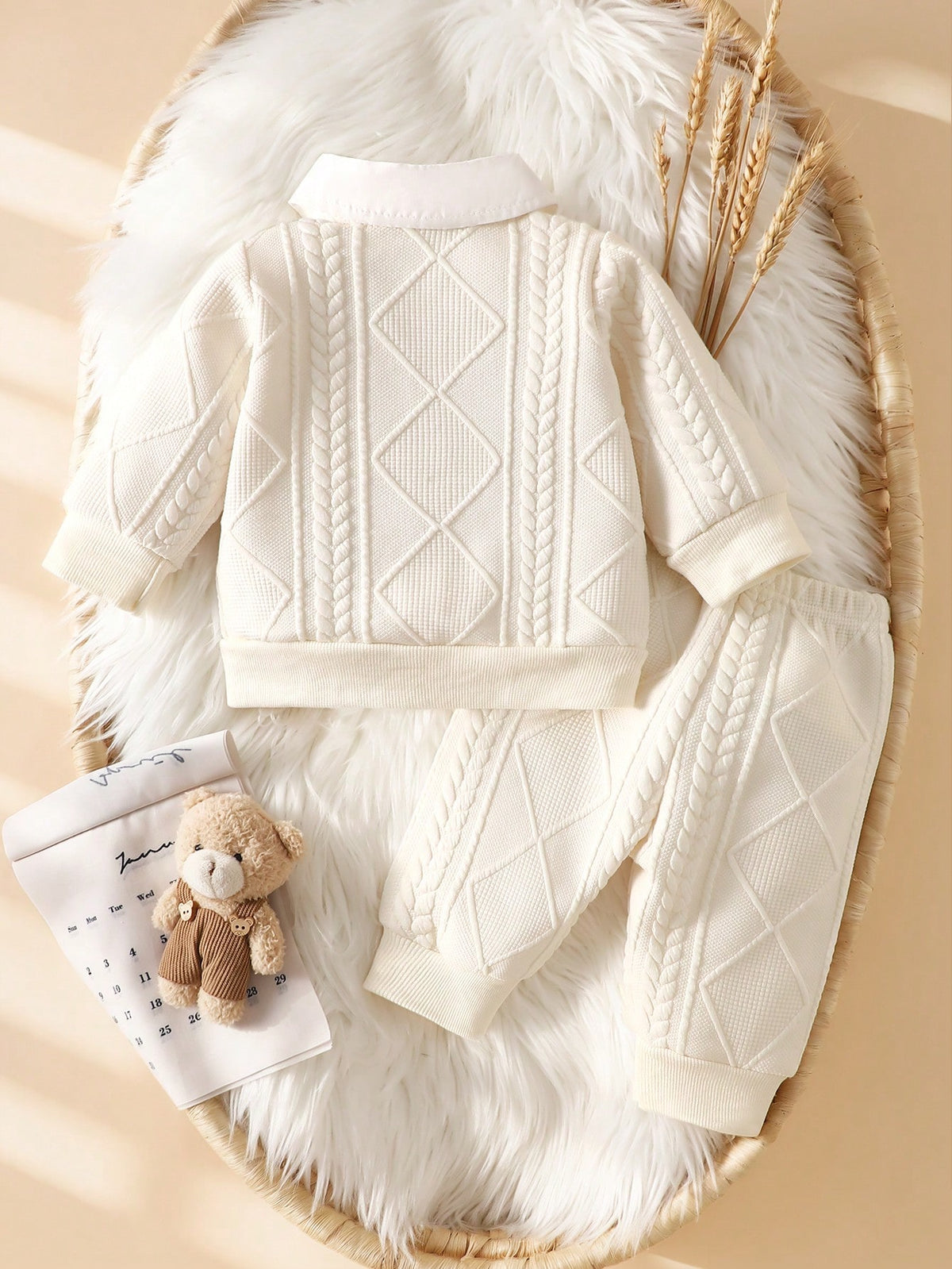 Baby Boy Apricot Jacquard Shirt Top Pants Set