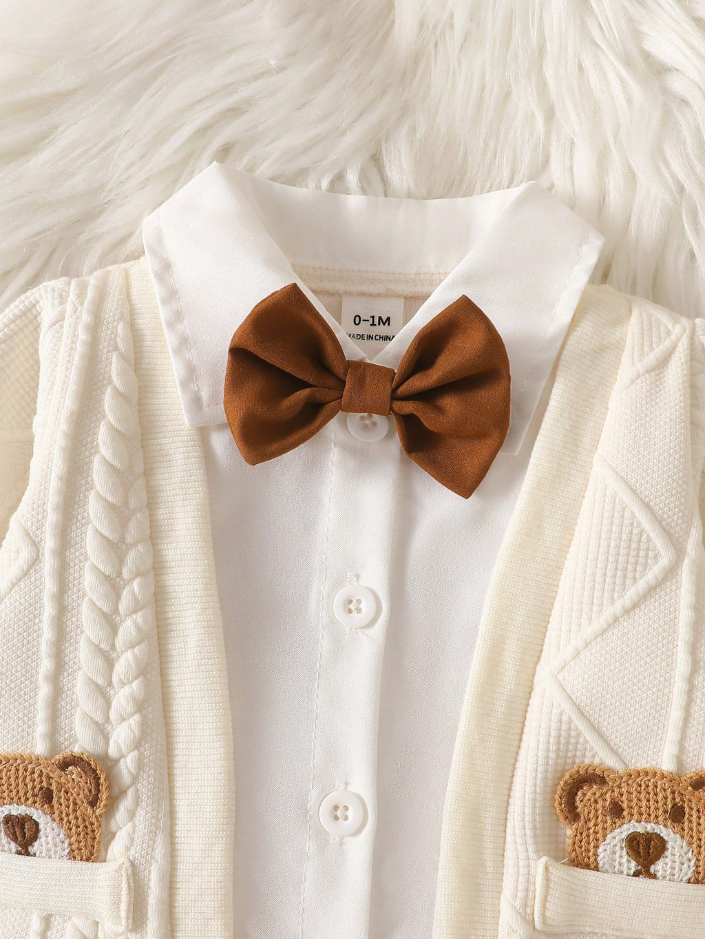 Baby Boy Apricot Jacquard Shirt Top Pants Set