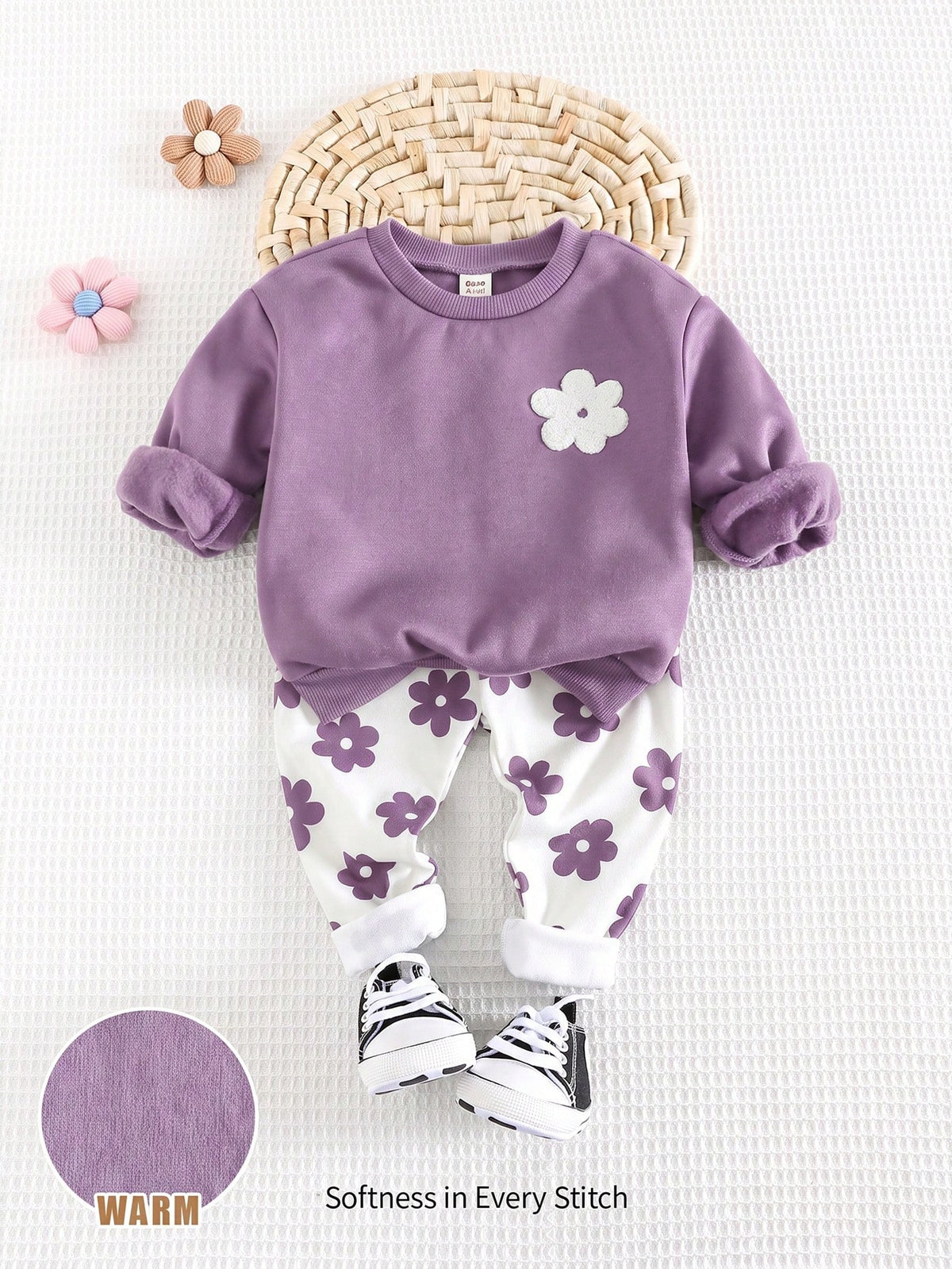 Cozy Pixies Baby Girl Floral Knit Sweatshirt Leggings Set