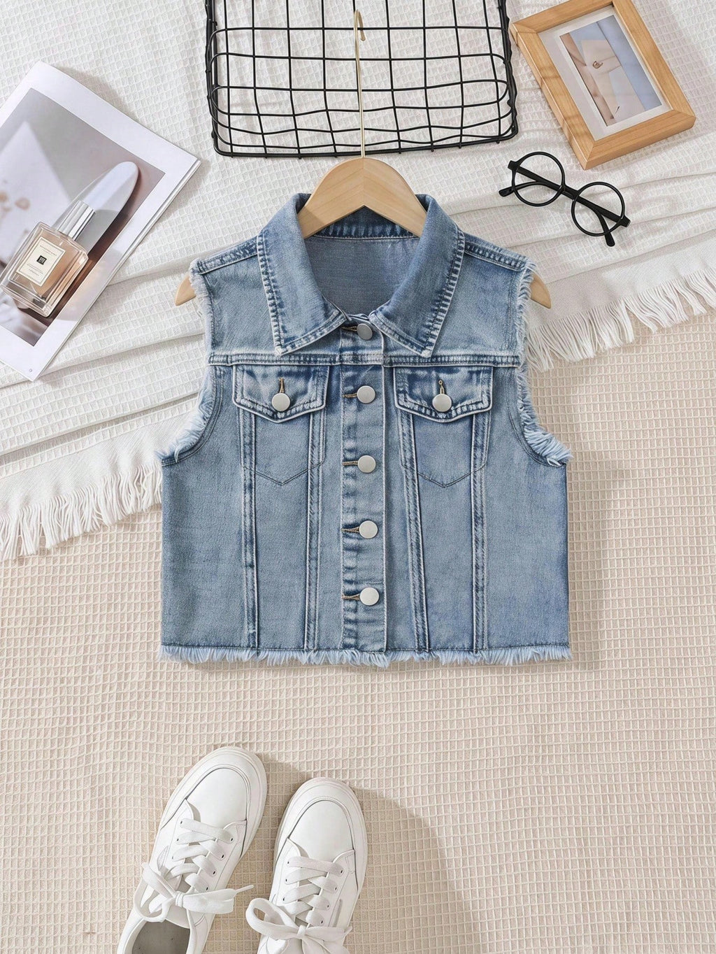 Girls' Light Wash Denim Vest