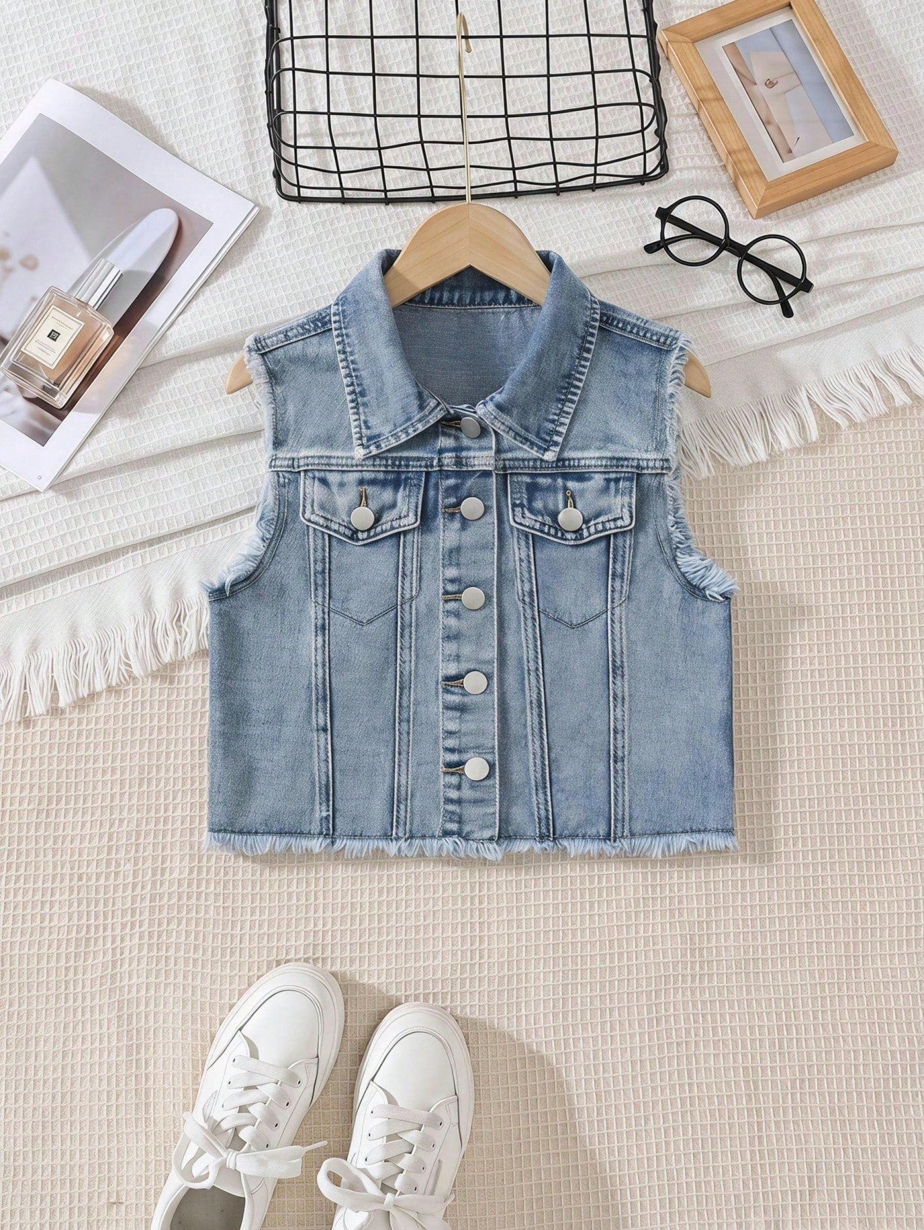 Girls' Light Wash Denim Vest