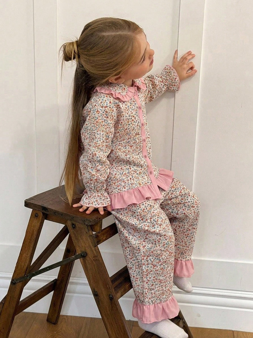 Young Girls' Heart Print Loungewear Set