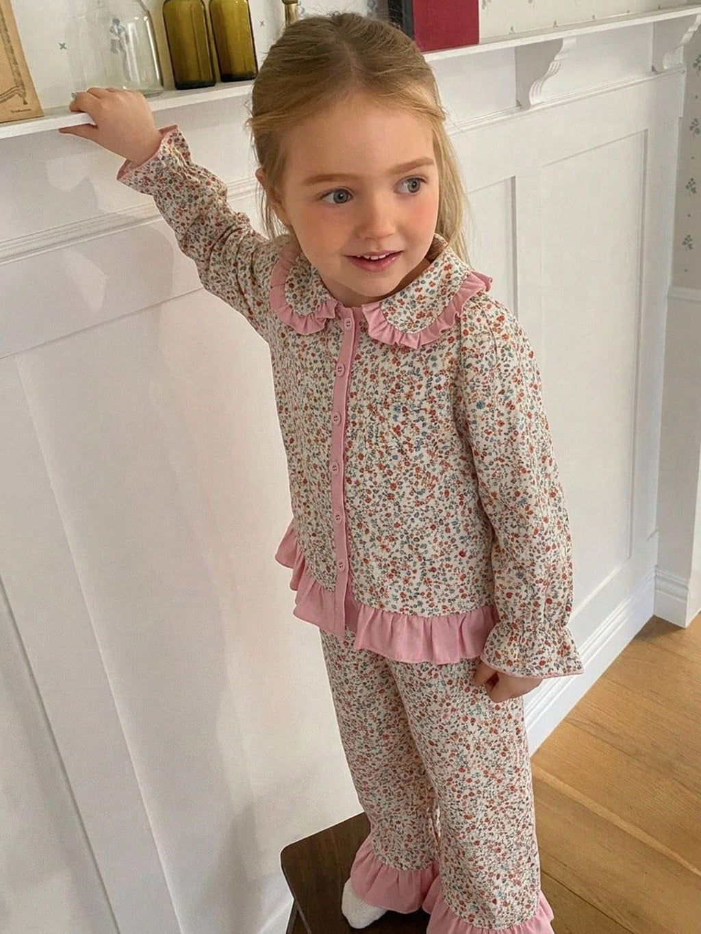 Young Girls' Heart Print Loungewear Set