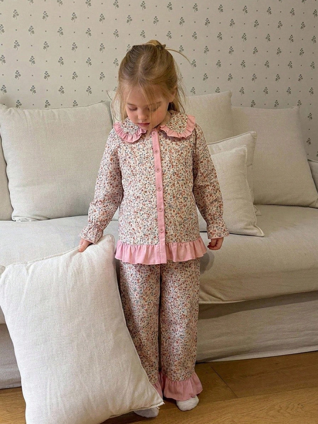 Young Girls' Heart Print Loungewear Set