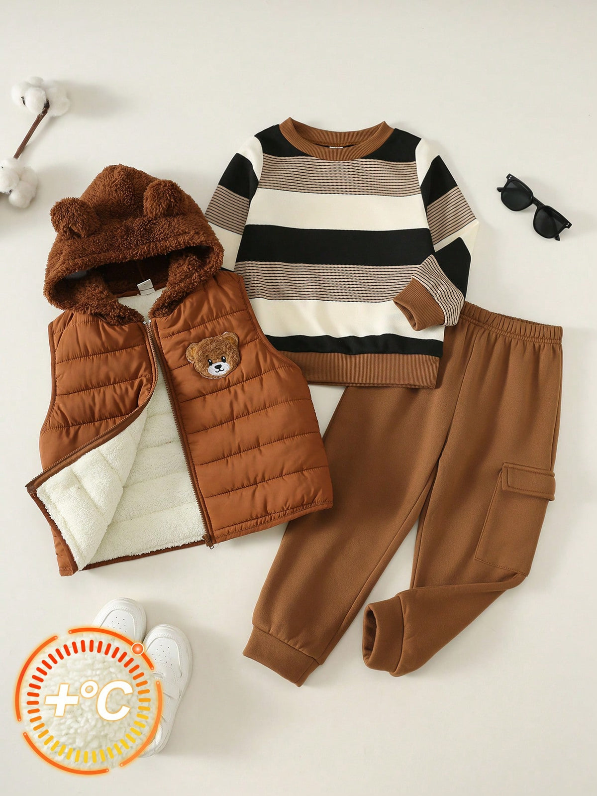 Bambinoo x Playful Pals Boys' Cartoon Sweatshirt, Fleece Vest & Pants Set