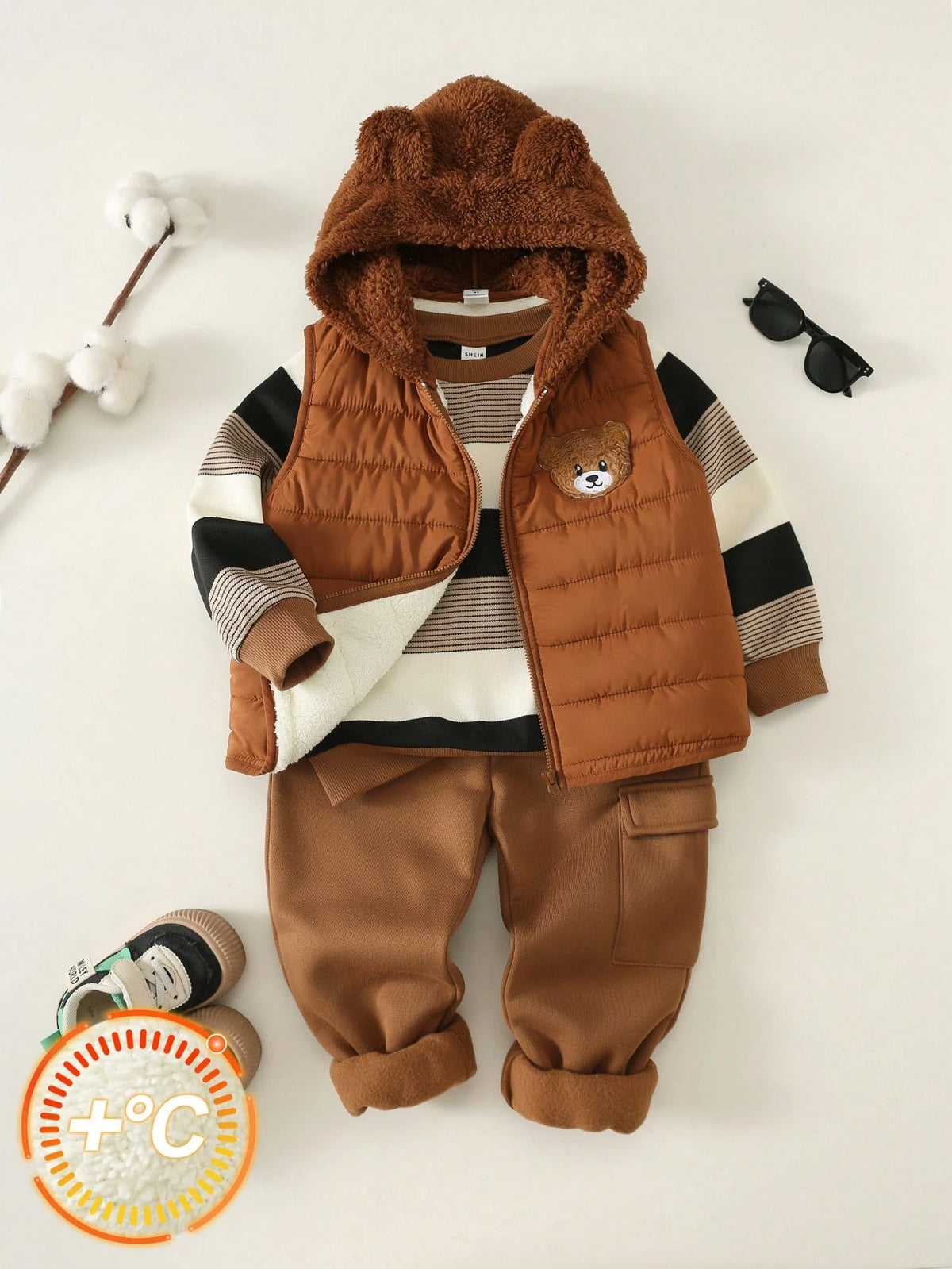 Bambinoo x Playful Pals Boys' Cartoon Sweatshirt, Fleece Vest & Pants Set