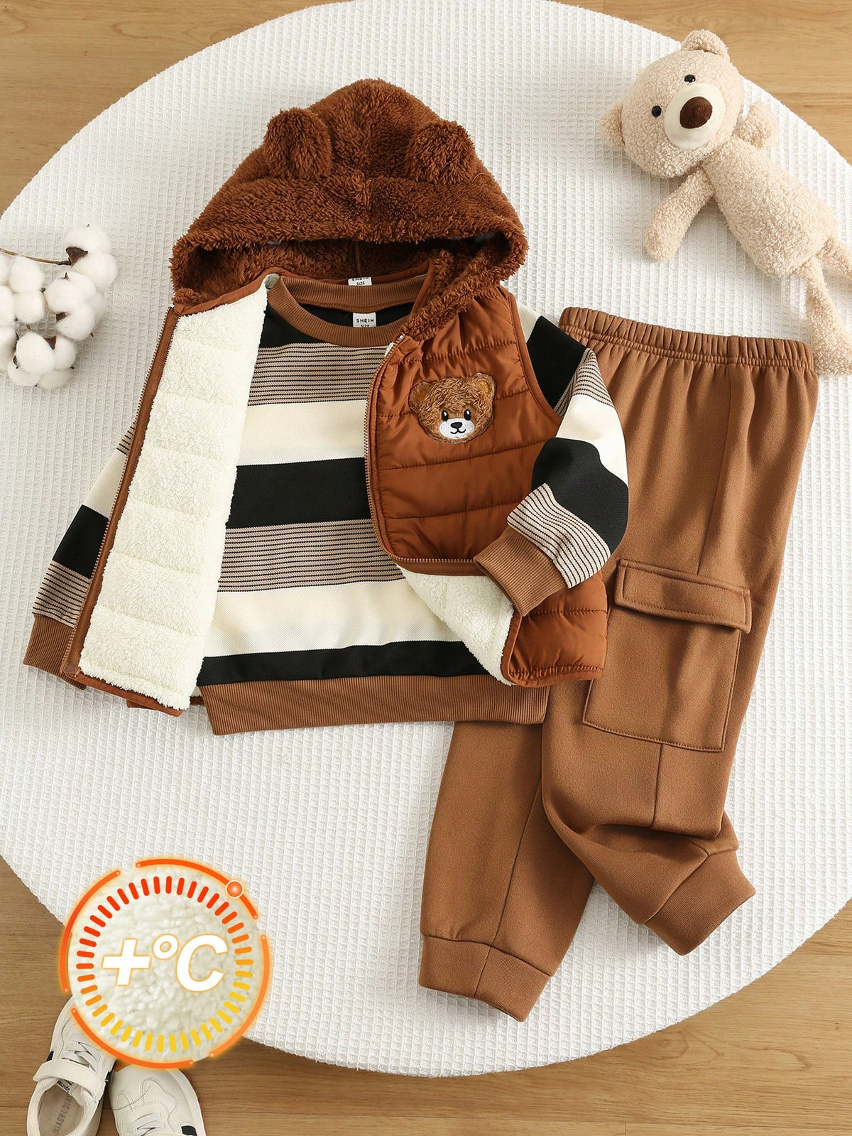 Bambinoo x Playful Pals Boys' Cartoon Sweatshirt, Fleece Vest & Pants Set