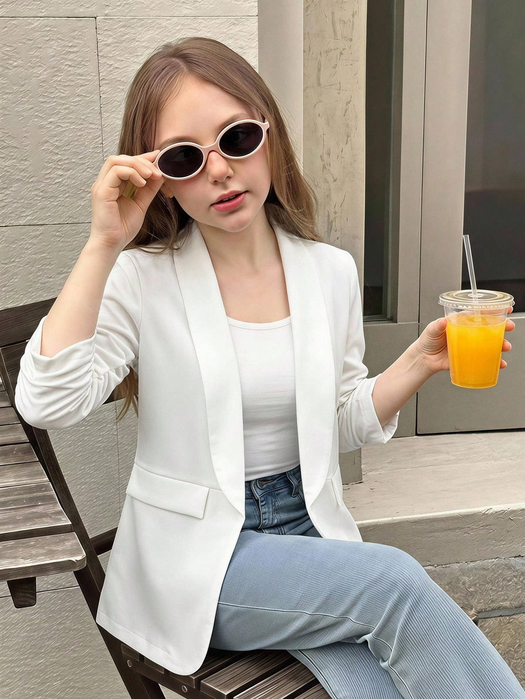 Girls' Preppy Shawl Collar Blazer
