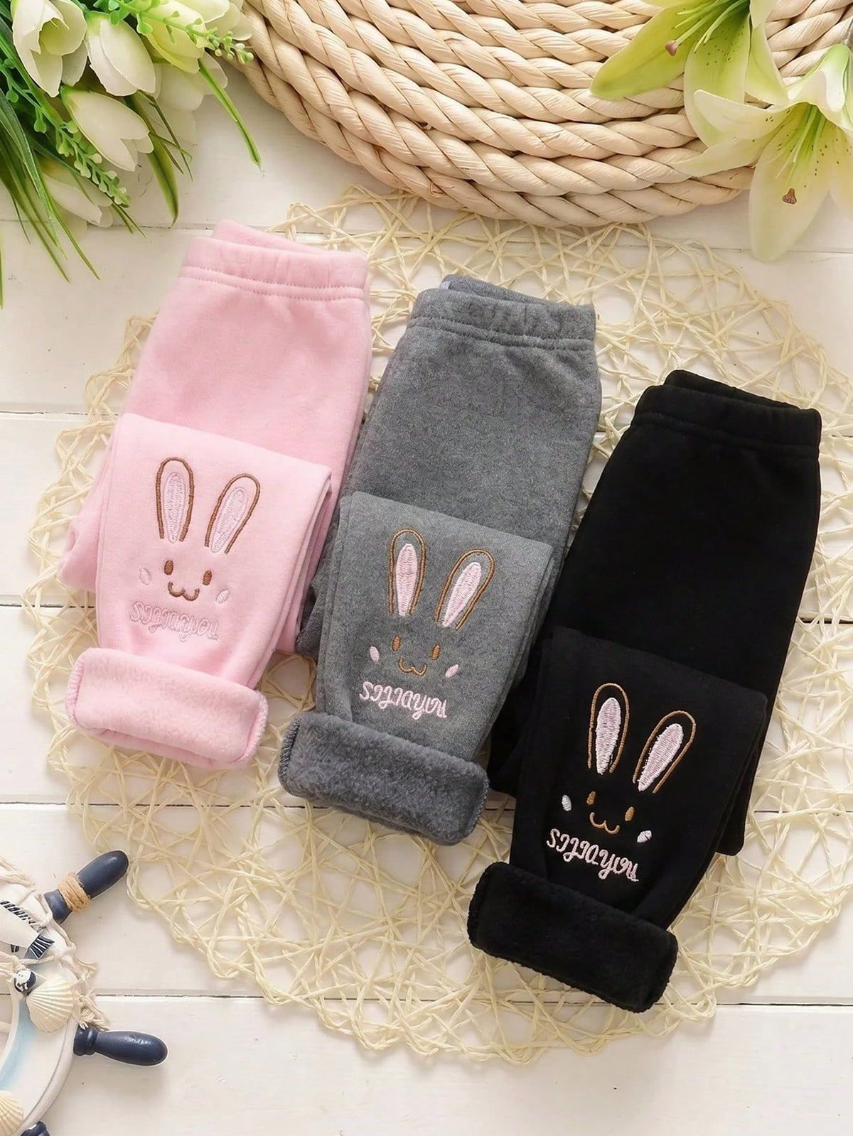 Baby Girls' Embroidered Knit Elastic-Waist Winter Pants 3-Pack