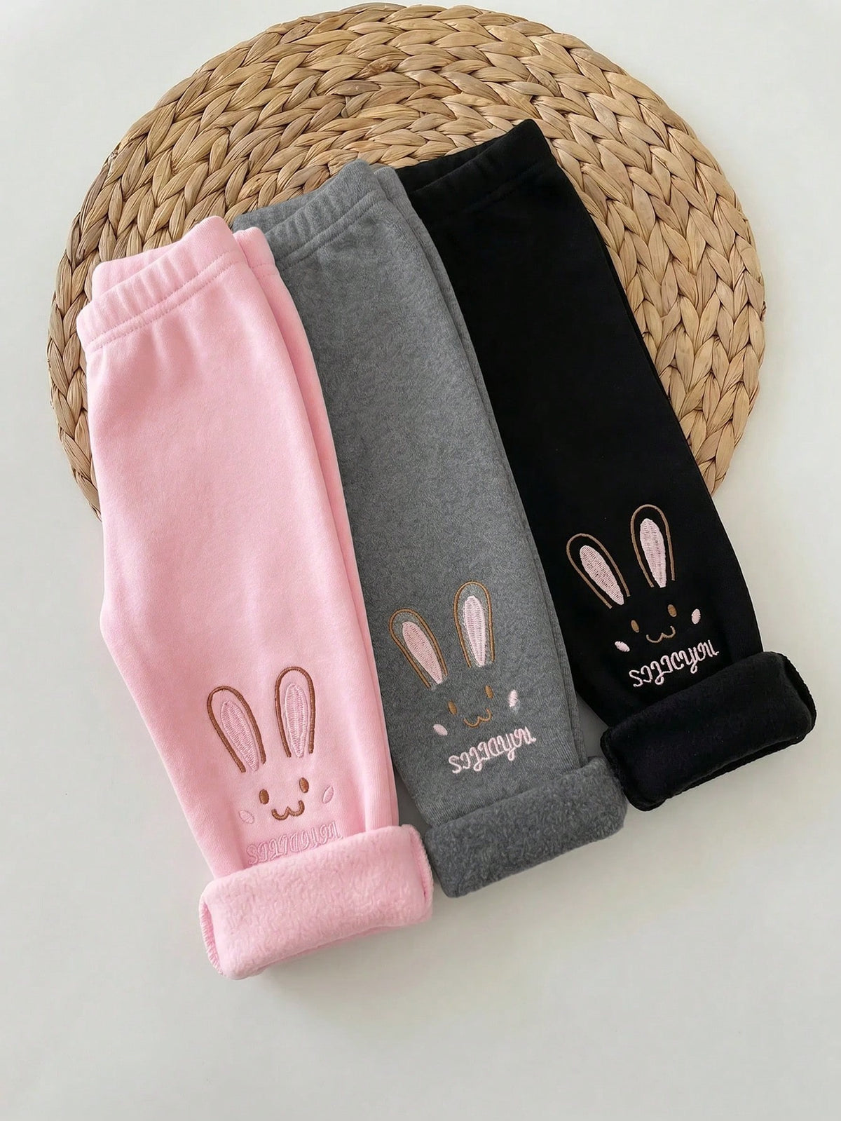 Baby Girls' Embroidered Knit Elastic-Waist Winter Pants 3-Pack