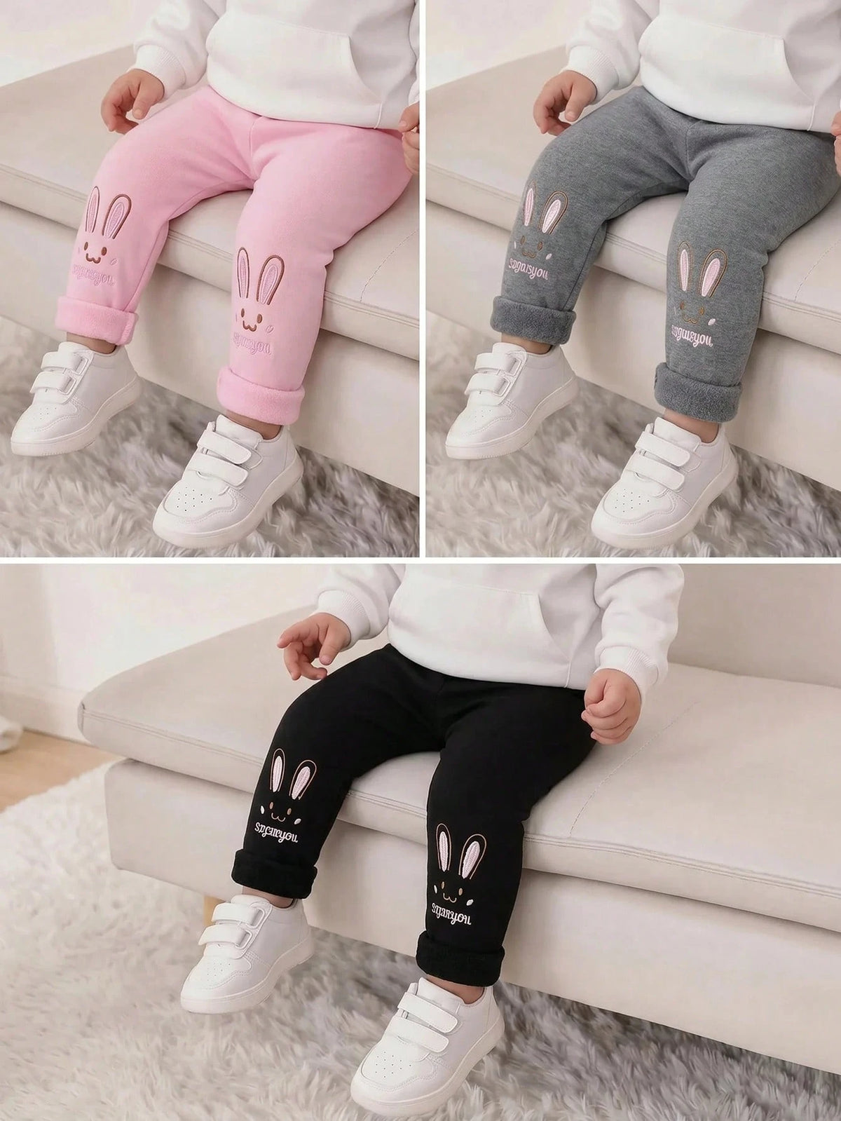 Baby Girls' Embroidered Knit Elastic-Waist Winter Pants 3-Pack