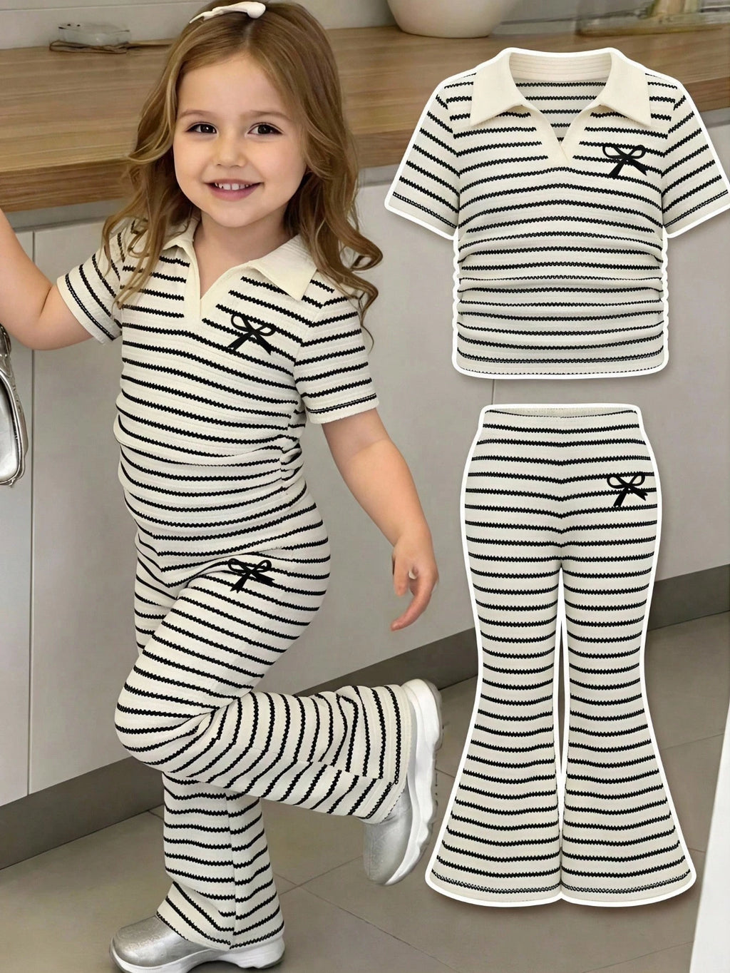 Ensemble 2 pièces chemise et pantalon évasé pour bébé fille SHEIN noir et blanc