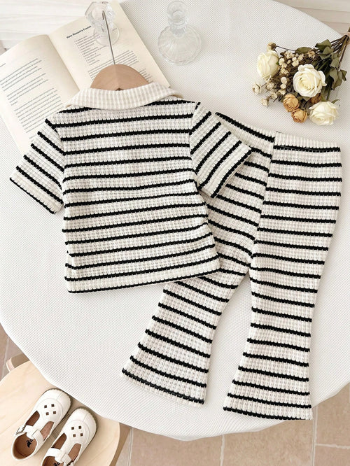 Baby Girl 2-Piece Shirt & Flare Pants Set Black and White