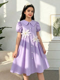 Robe Chemise Fille Lavande Fleurs Chiffon