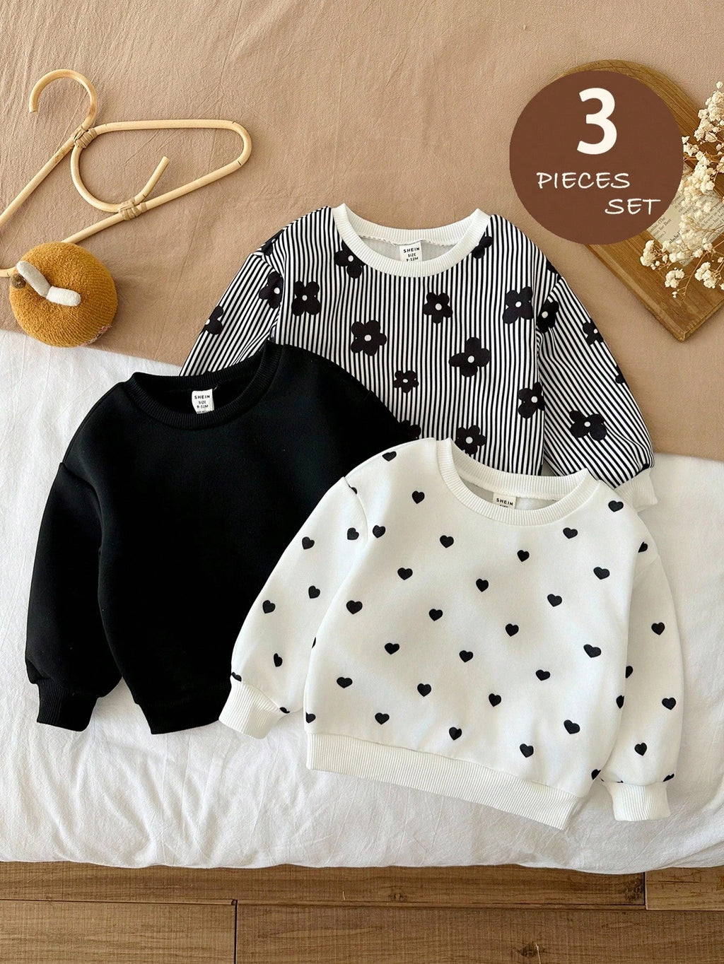 LMoss Kids Baby Girl Fleece Heart Sweatshirt 3pcs Set Multicolor