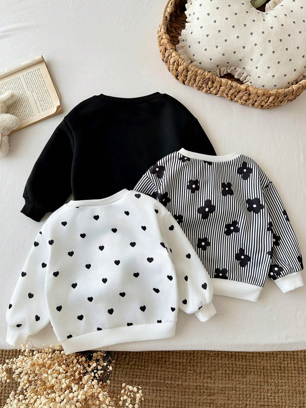 LMoss Kids Baby Girl Fleece Heart Sweatshirt 3pcs Set Multicolor