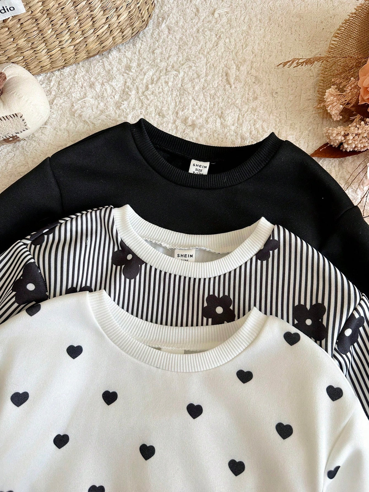 LMoss Kids Baby Girl Fleece Heart Sweatshirt 3pcs Set Multicolor