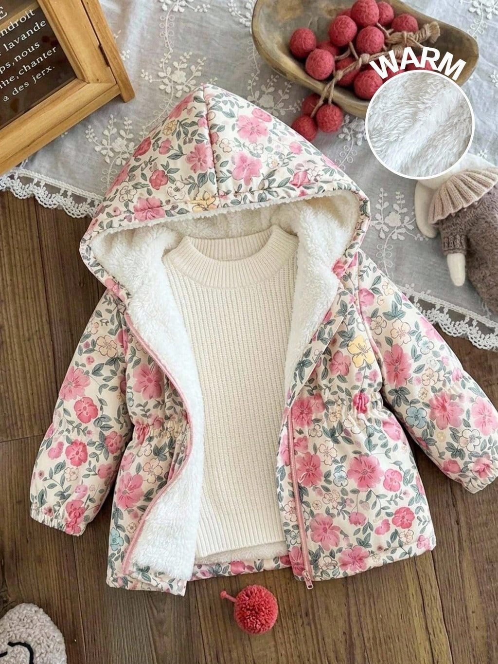 LMoss Kids Baby Girl Thermal Floral Hooded Jacket - Multicolor