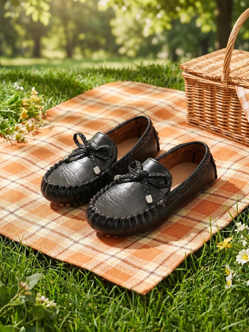 Girls' Woven Bow Knot Bean Loafers
