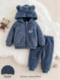 Cozy Pixies Unisex Dusty Blue Fleece Hooded Jacket Set Dusty Blue