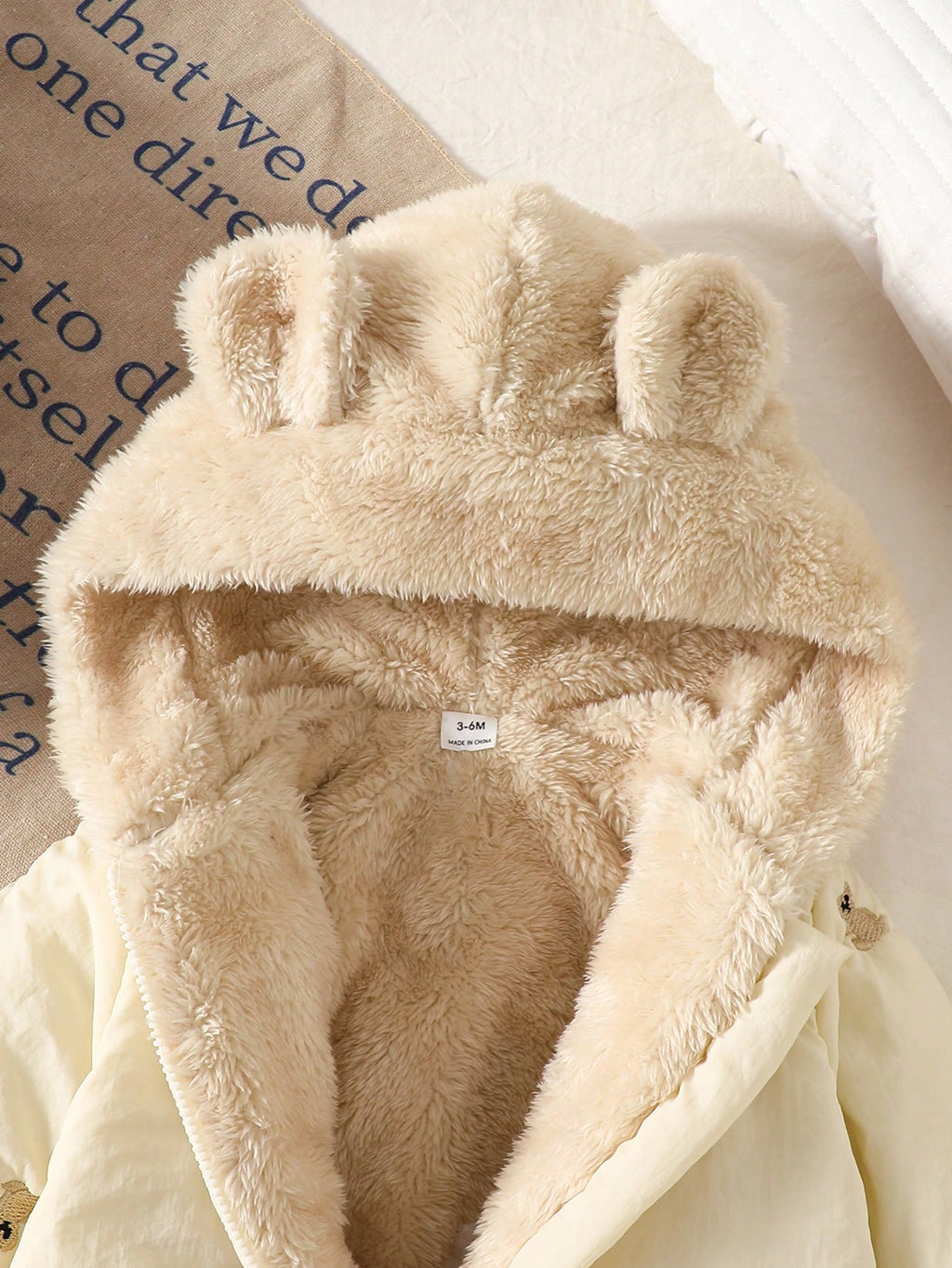 Baby's Polka Dot & Heart Embroidered Bear Hooded Winter Jumpsuit