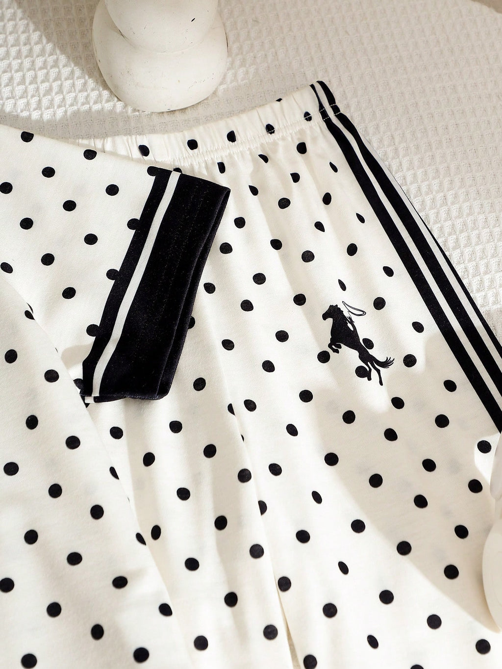 Young Girls Spring Summer Casual Fashion New T-Shirt Set Round Neck Short Sleeve Wide Leg Pants 2-Piece Outfit Polka Dot Black Horse Print School White