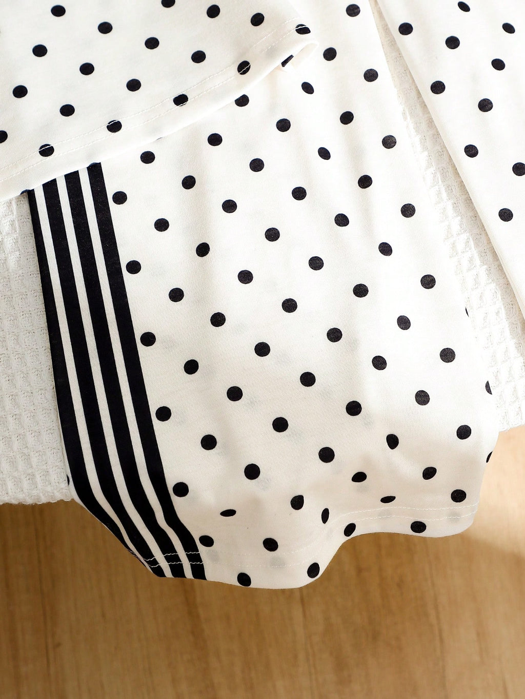 Young Girls Spring Summer Casual Fashion New T-Shirt Set Round Neck Short Sleeve Wide Leg Pants 2-Piece Outfit Polka Dot Black Horse Print School White