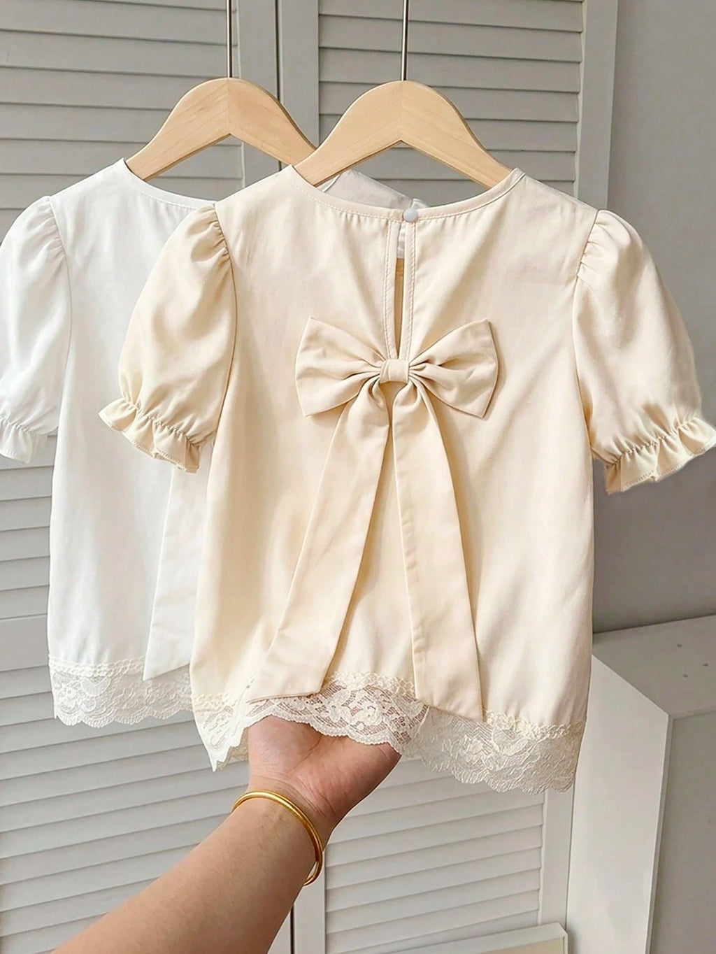 Girls' White Shirt with Embroidered Lace Collar