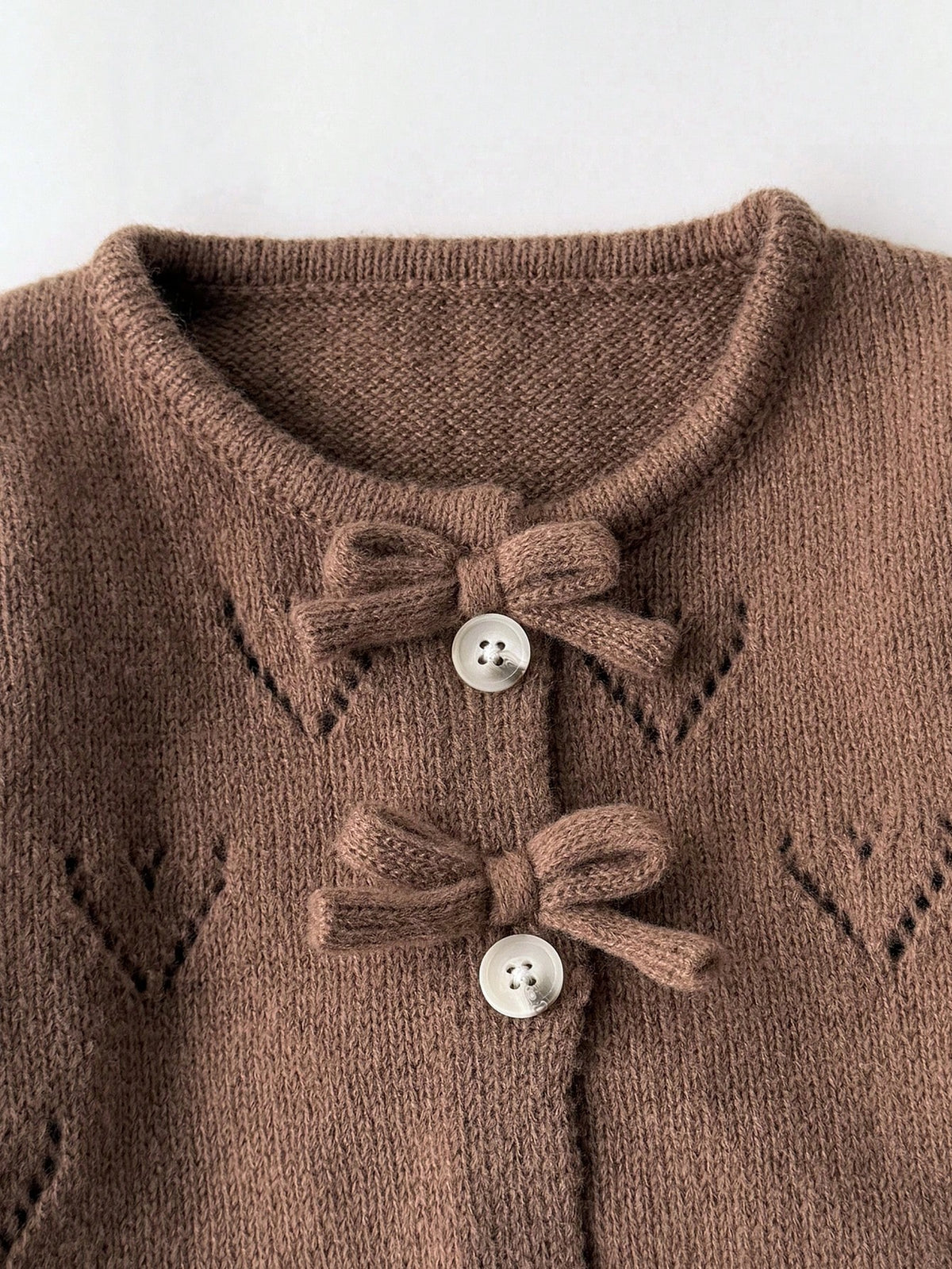 Baby Girl Knitted Cardigan Flared Pants Set - Coffee Brown