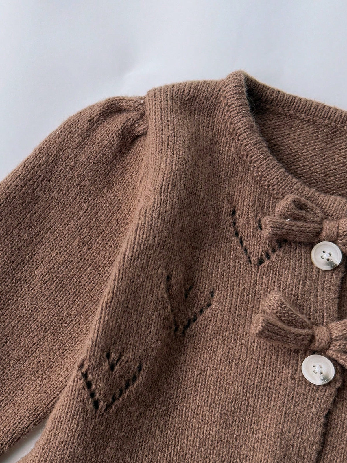 Baby Girl Knitted Cardigan Flared Pants Set - Coffee Brown