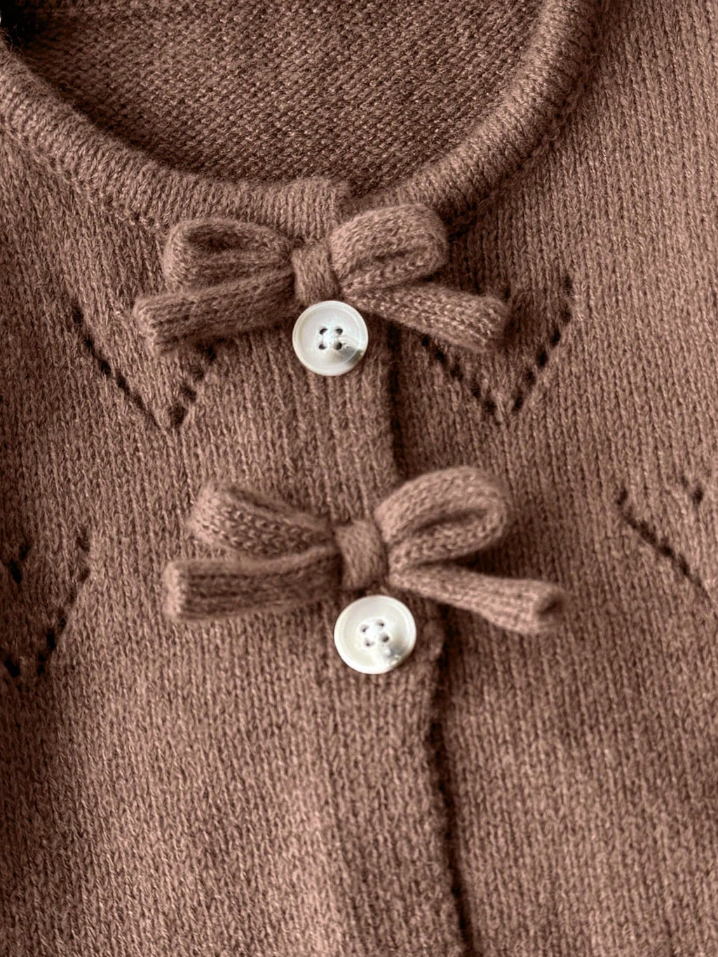 Baby Girl Knitted Cardigan Flared Pants Set - Coffee Brown