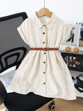 Girls' Striped Belted Shirt Dress