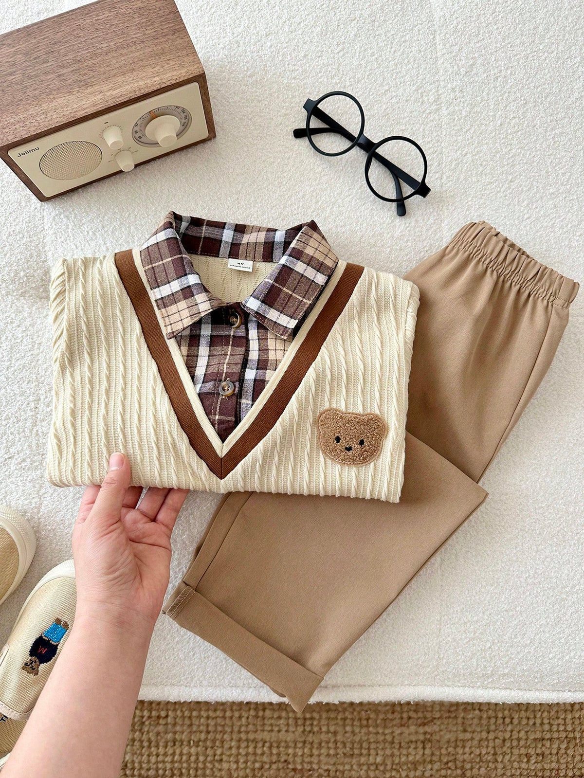 Bambinoo x Playful Pals Boys' Polo Sweatshirt & Khaki Pants Set