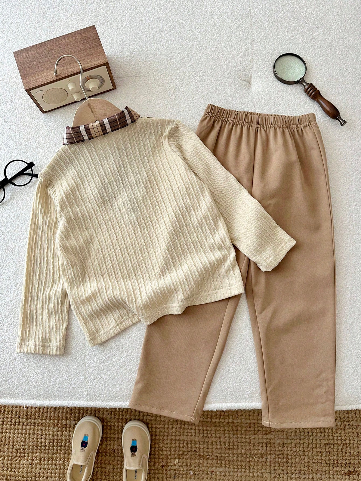 Bambinoo x Playful Pals Boys' Polo Sweatshirt & Khaki Pants Set