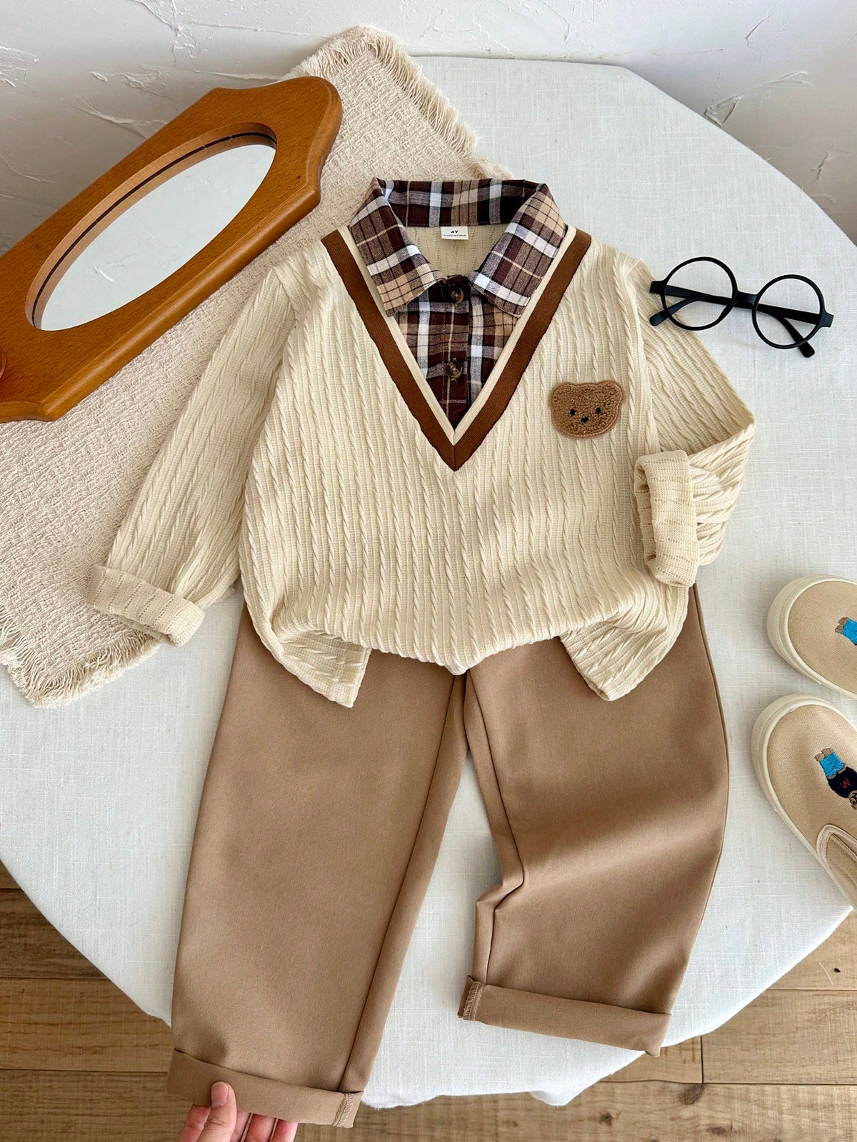 Bambinoo x Playful Pals Boys' Polo Sweatshirt & Khaki Pants Set